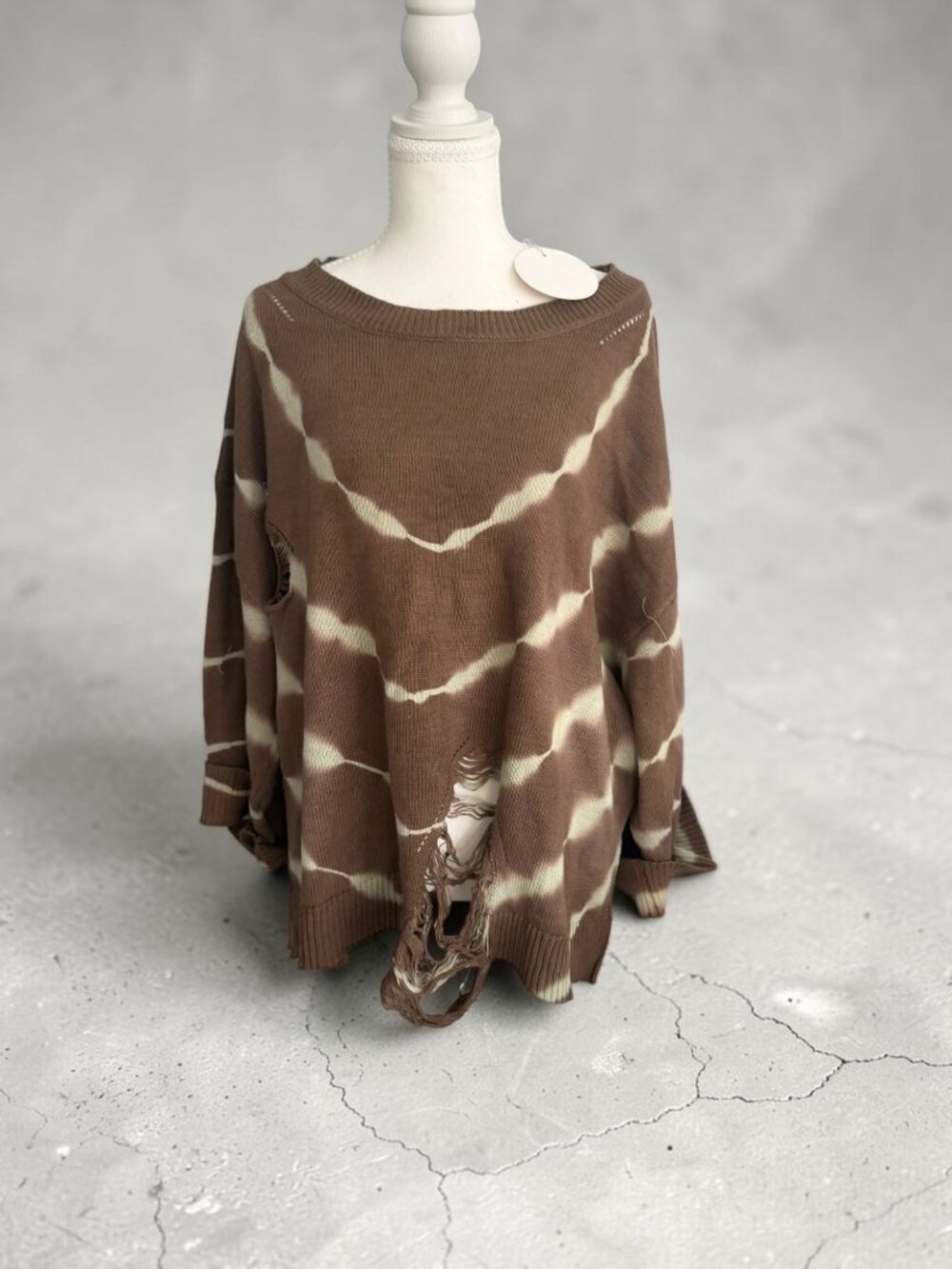 UMGEE Brown Cream Distressed Sweater Sz 1XL NEW NWT